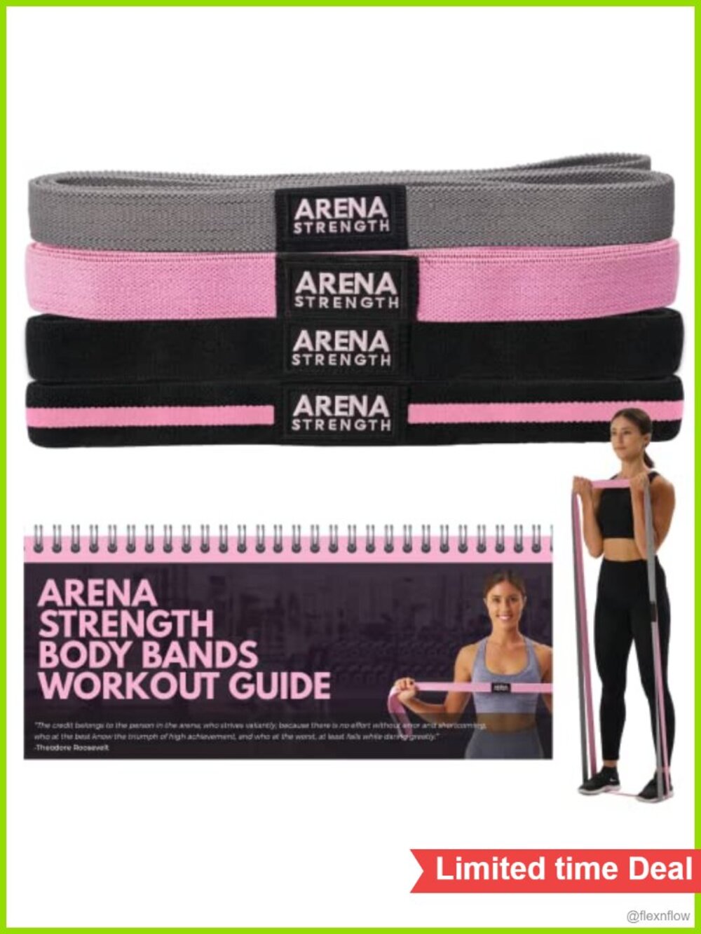 Fabric Resistance Bands Set of 4 with Workout Guide